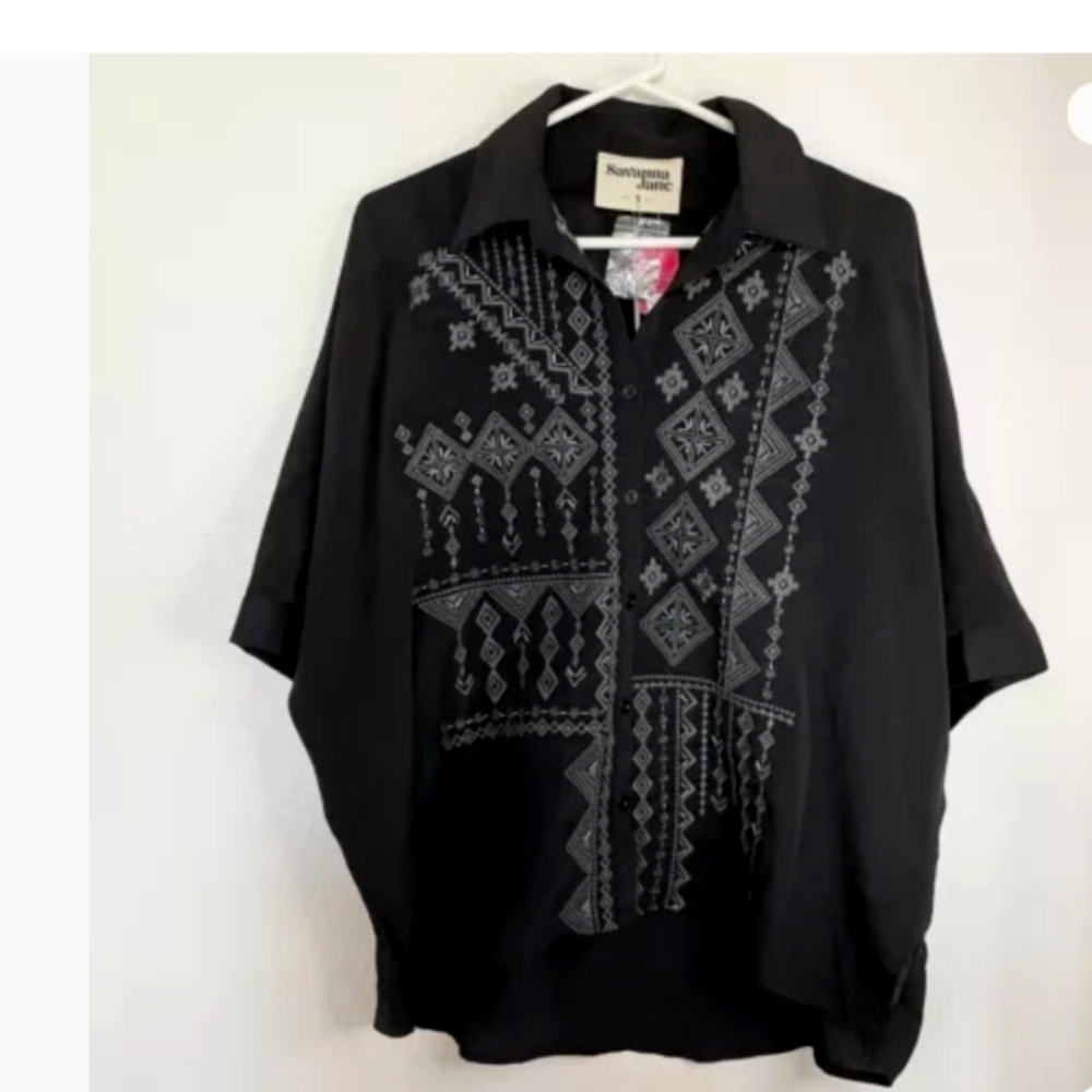 Savanna Jane Embroidered Beaded Button Front Women's Top Sz Large (NWT)